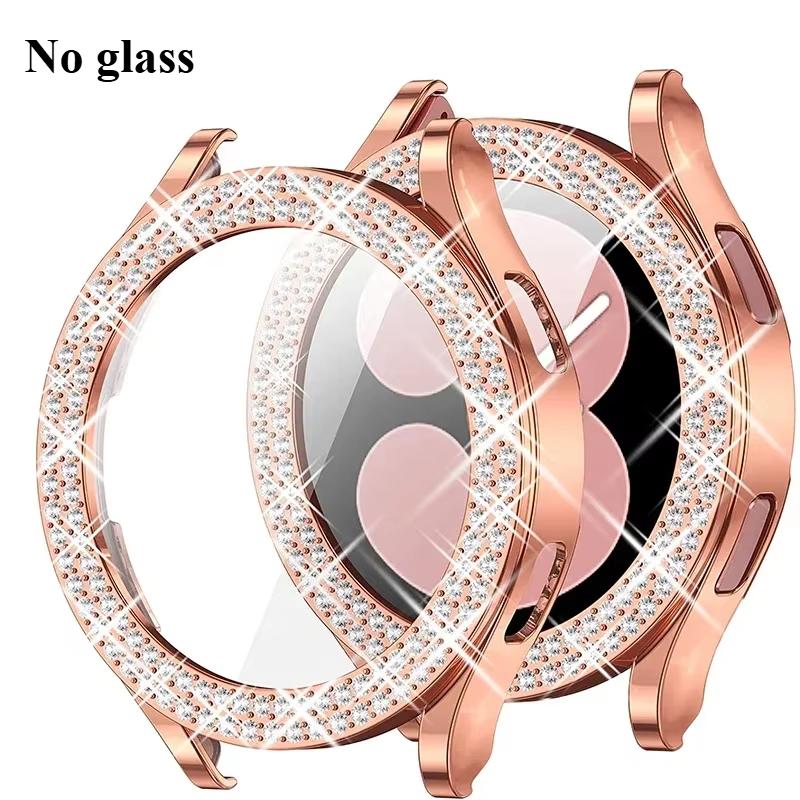 Samsung Galaxy Watch 7 6 5 4 için Pırıltılı Elmas Kılıf PC Koruyucu Kılıf 40mm 44mm Ekran Koruyucu tampon Şeffaf Kapak