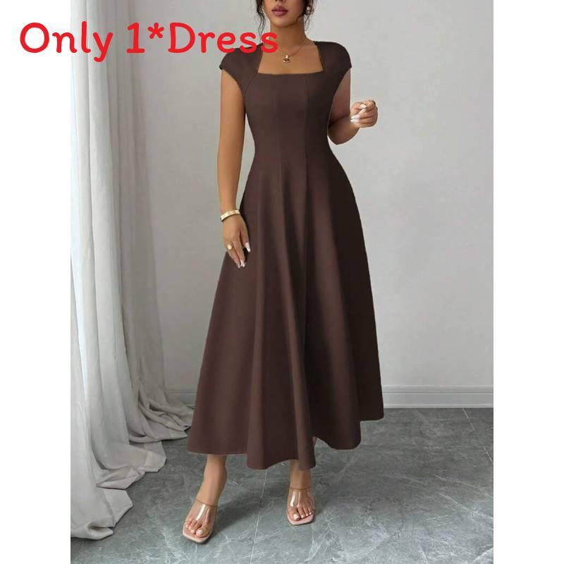 Polyester Solid Color A Line Dress With Splicing Details For Daily Wear