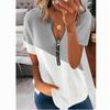 Top cu mânecă scurtă pentru femei la modă de vară, cu decolteu în V, cu fermoar, ocazional, tricou de mărime mare