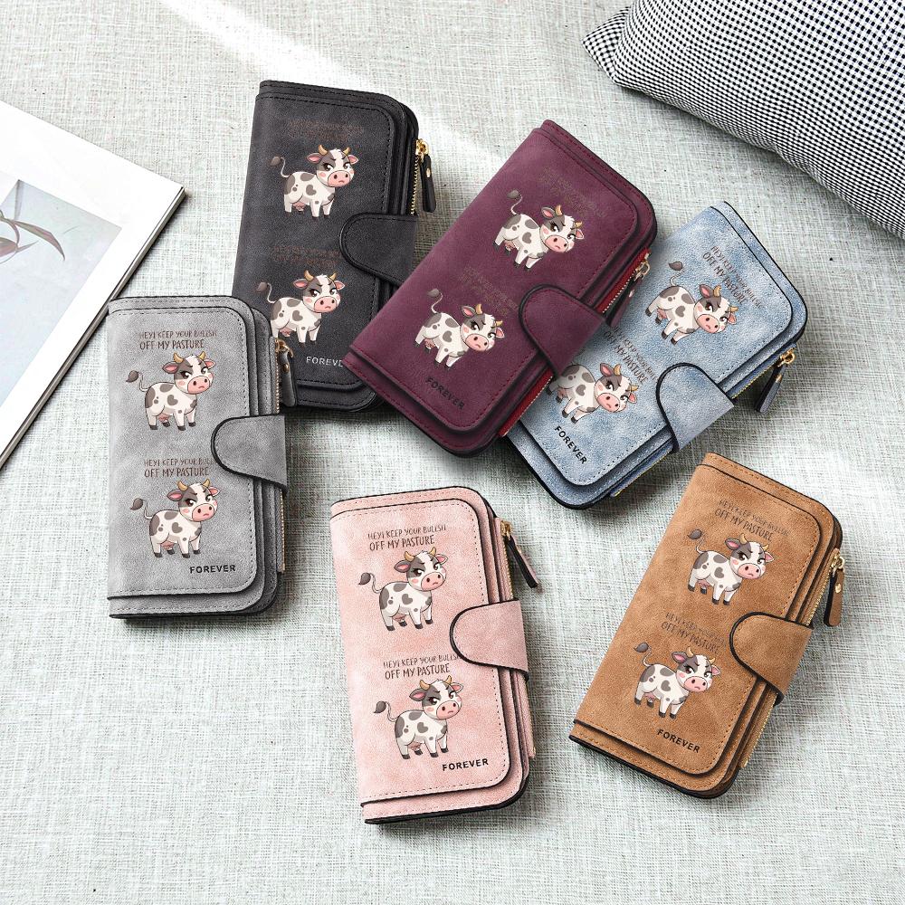 Cute Cow Pattern Long Wallet Forever Multi Card Slot Purse Casual Zipper Clutch