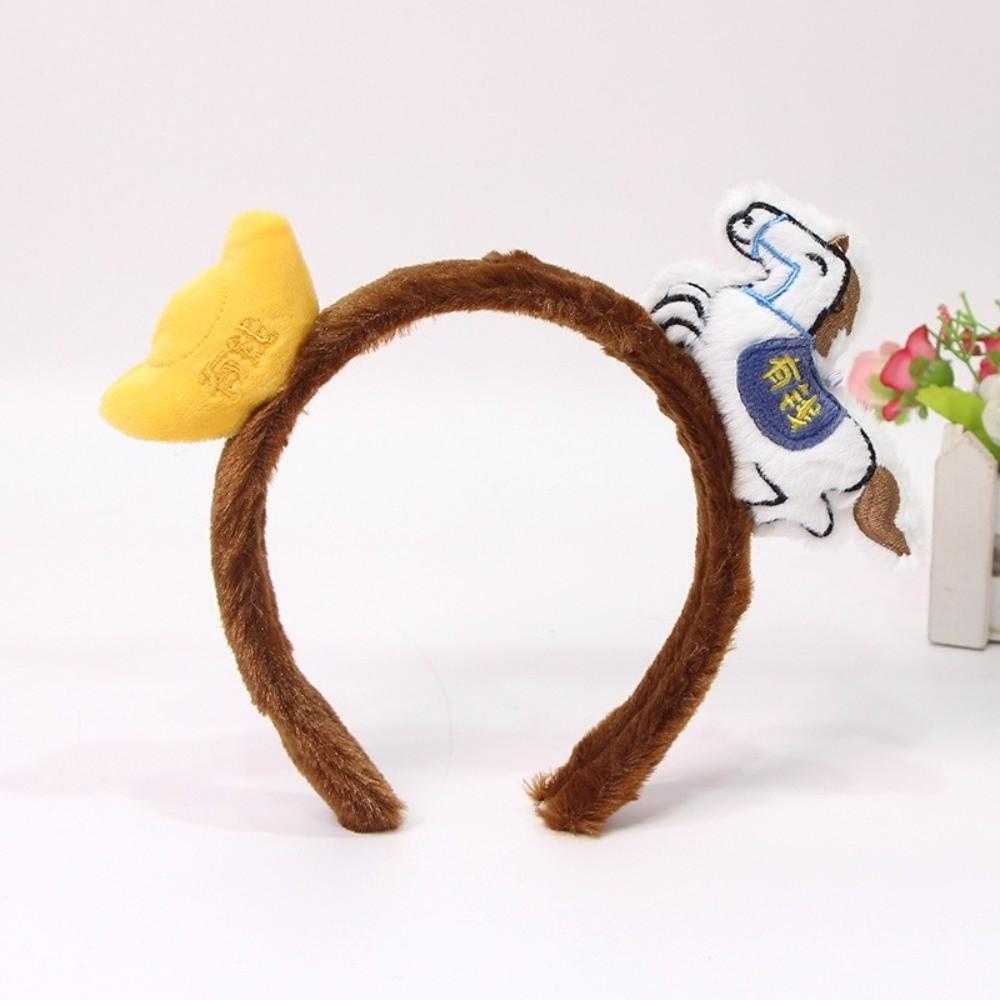 Red Cartoon Horse Hair Hoop Plush New Year Mascot Headband Cute Pony Headpiece  Festival