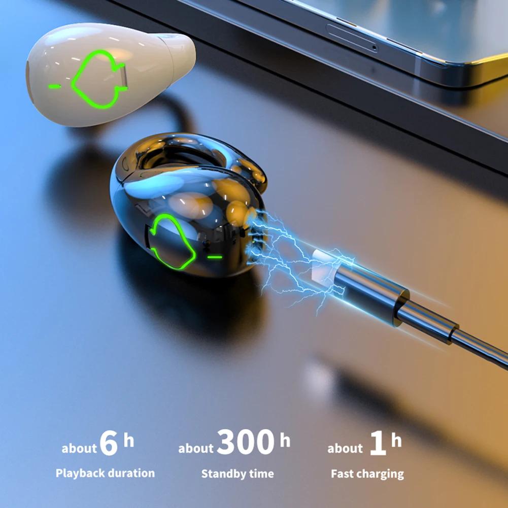 HIFI Stereo Single Ear Clip Earphones Bluetooth-Compatible 5.3 Handsfree Earbuds Bone Conduction Sport Gamer Headset