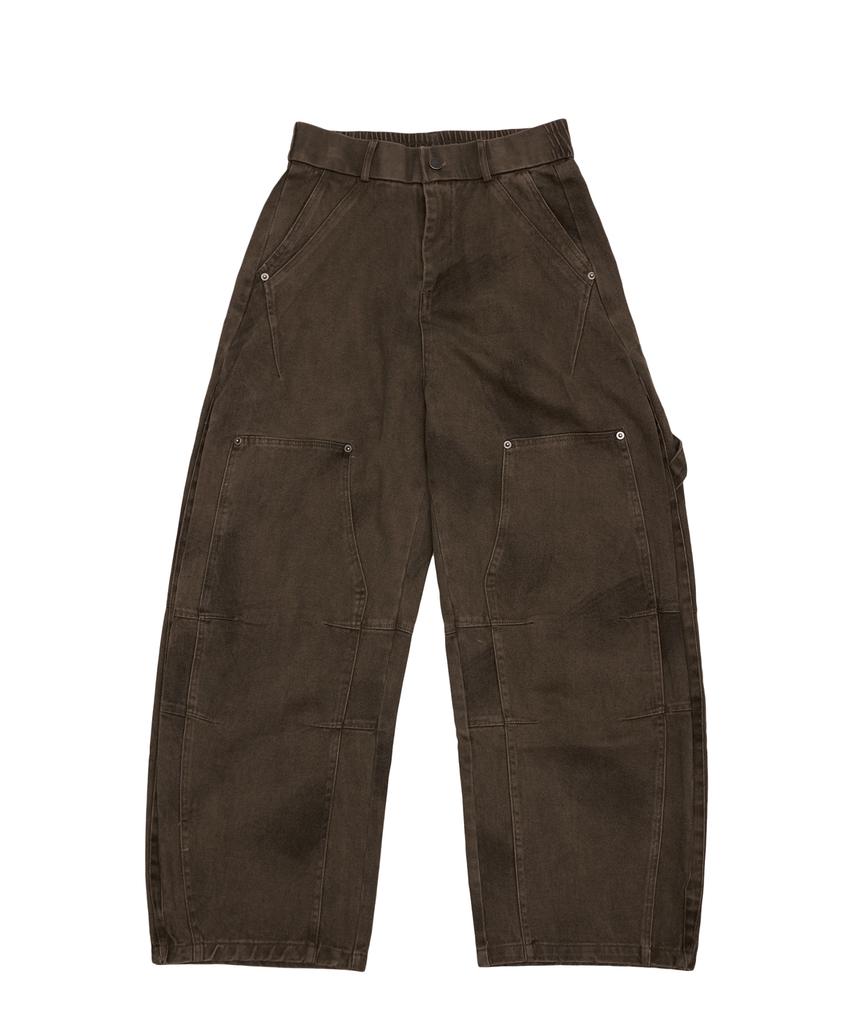 DOUBLE JD Peach Double Knee Carpenter Curved Denim (Brown)