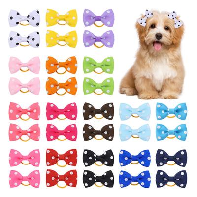 Dog Small Hair Bowknot with Rubber Bands Handmade Hair Dot Bow Pet Grooming Accessories for Party Christmas Birthday