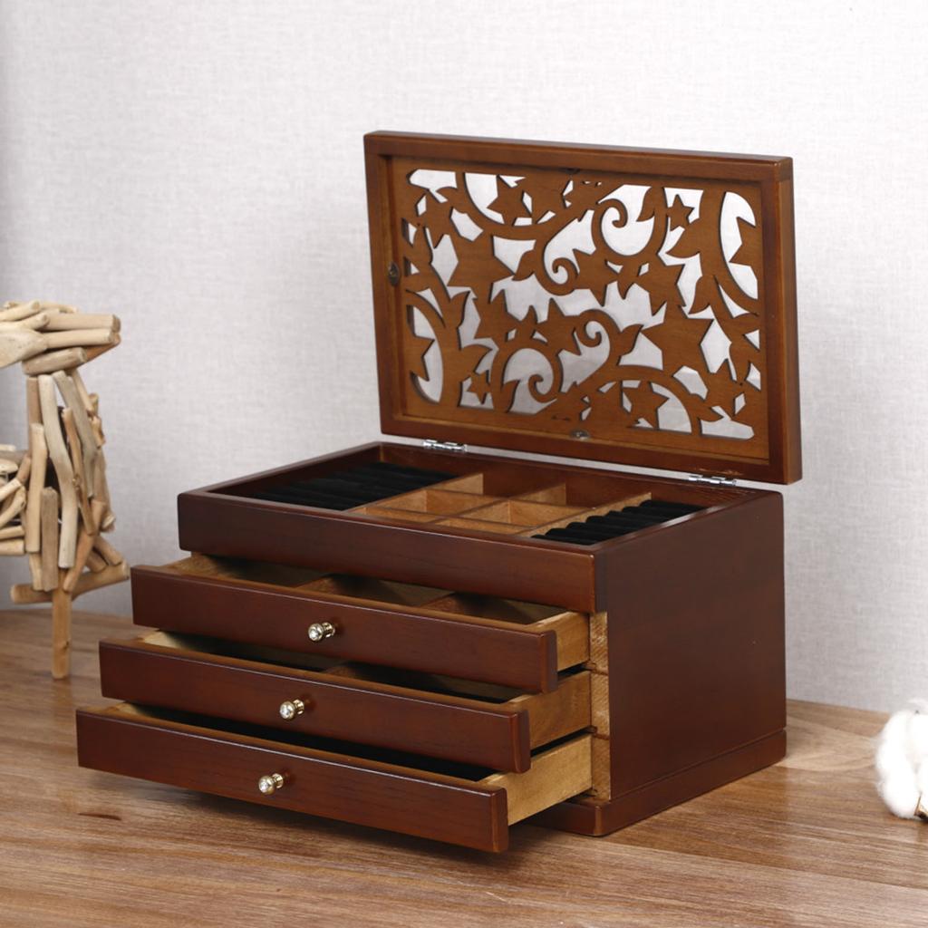Decorative Wood Jewelry Storage Case Chest Storage Organizers with 3 Drawers with Elegant Styles for Home Decoration