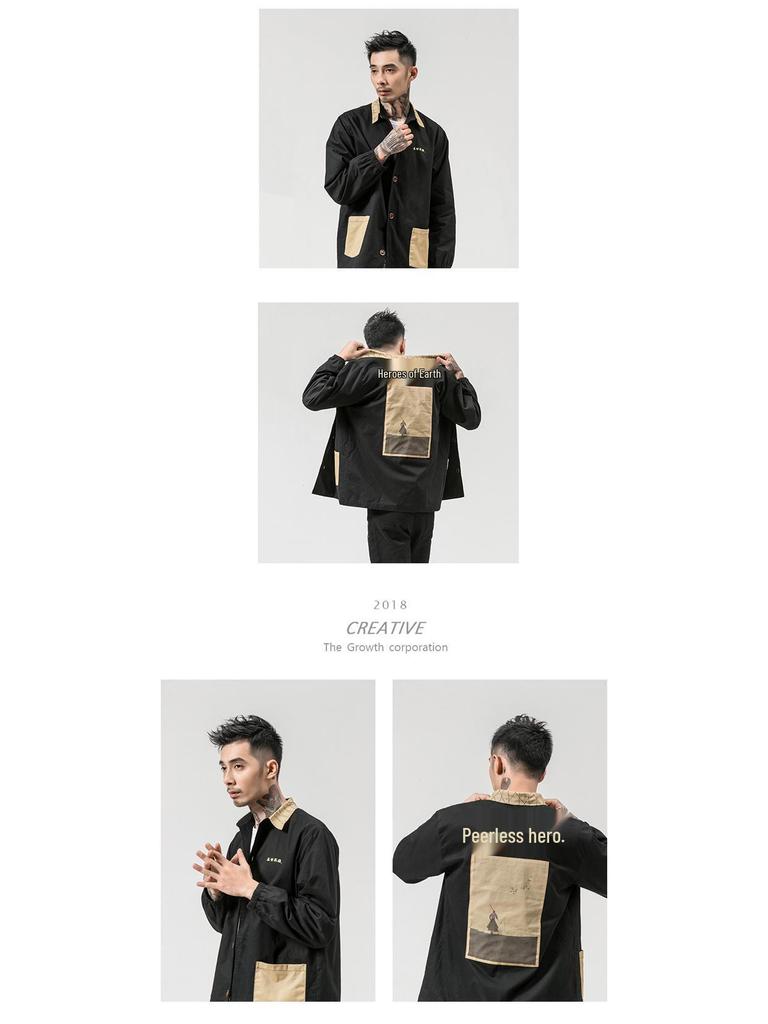 Chinese Style Men's Retro Trench Coat - Autumn/Winter 2018, Plus Size, Fashion Print Casual Jacket