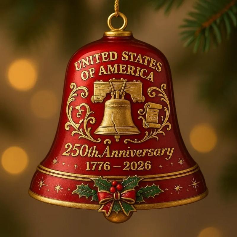 1776-2026 United State 250th Anniversary Bells Ornament Christmas Bells with Commemorative Detailing Gradens Home Decors