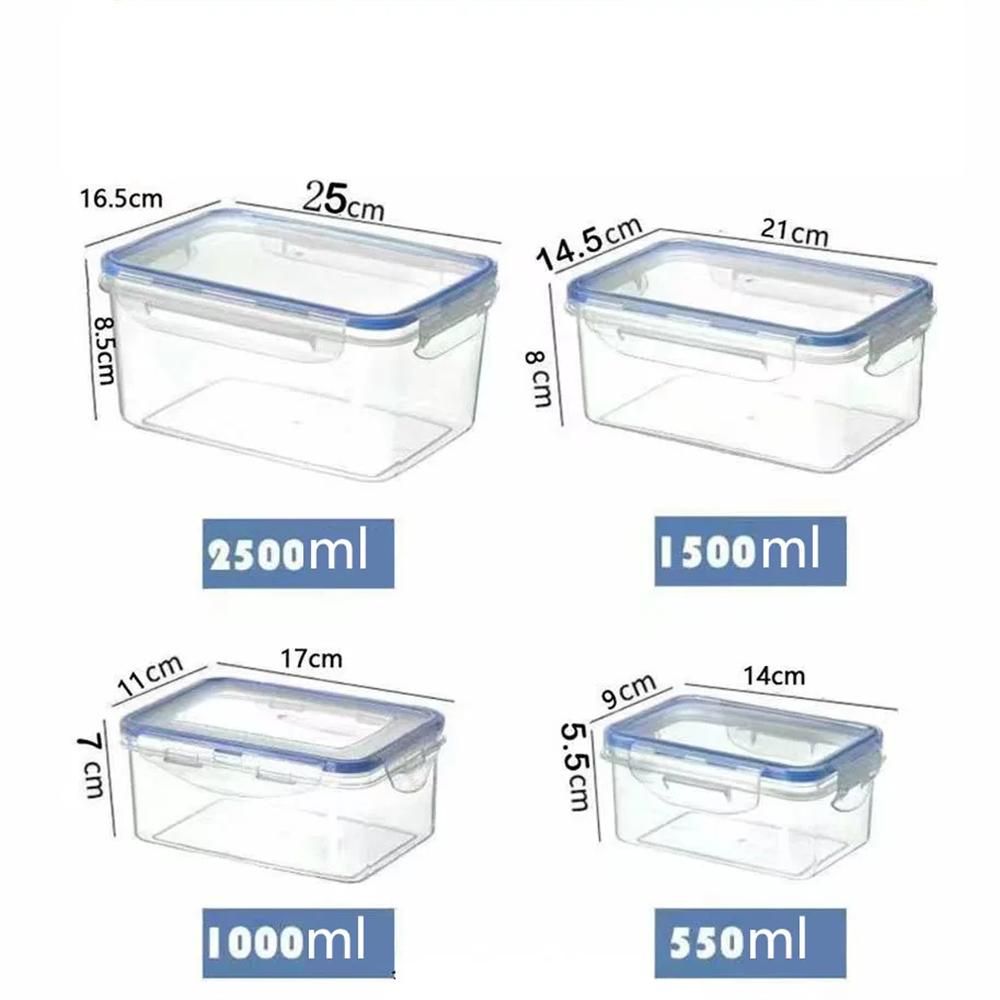 

1/4pcs Food Storage Containers Transparent Kitchen Organization Boxes with Lids Stackable Fridge Pantry Storage Bins for Grains 550ml&1-tier