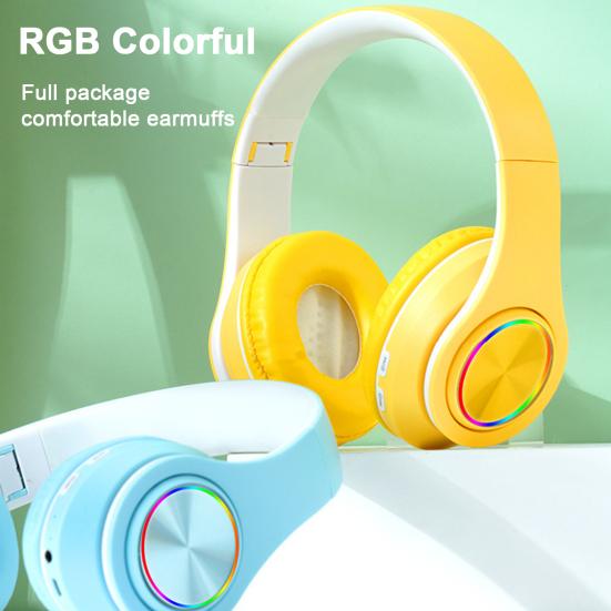 Wireless Headphones with RGB Breathing Light Stable Connection Low Latency Noise Reduction Deep Bass Bluetooth-compatible Over-Ear Headphones