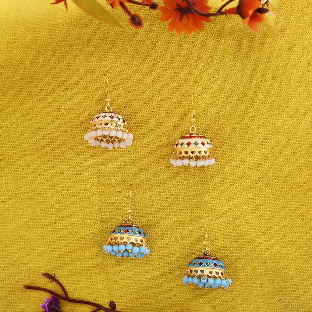 Örhängen för Kvinnor & Flickor Traditionella Flerfärgade Meenakari Jhumka | Förgyllt Set Örhänge | Kupolformade Jhumka Örhänge Combo