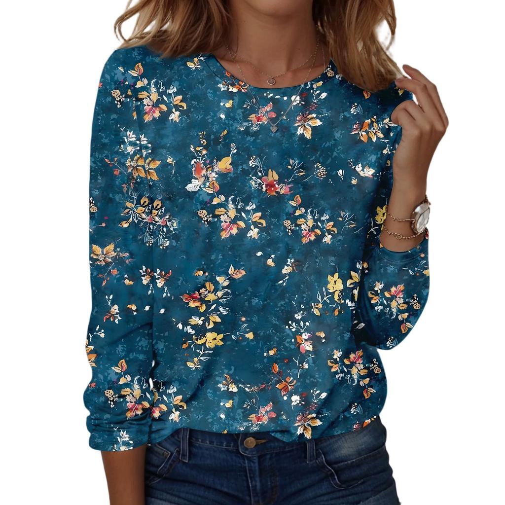 Long Sleeve Shirts For Women Cute Print Graphic Tees Blouses Casual Plus Size Basic Tops Pullover