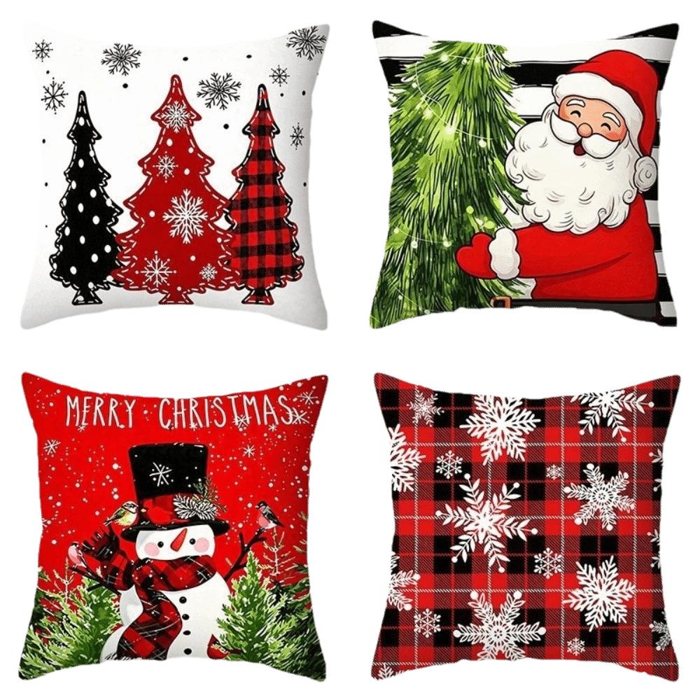 4PCS Tree Flower Christmas Pillow Covers New Year Snowman Pillow Cover Throw Cushion Case Home
