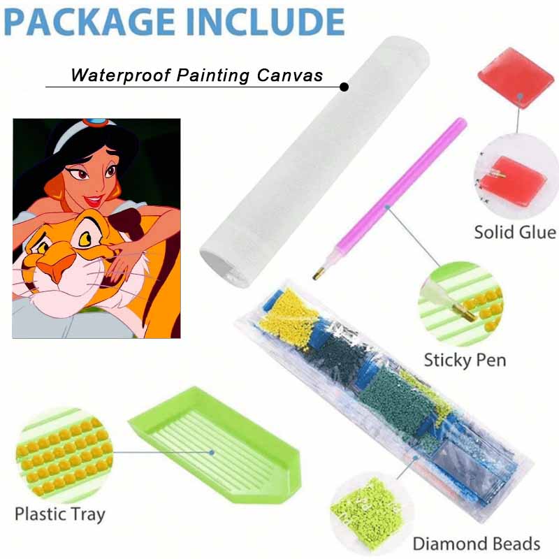 Disney Diamond Painting Kit Jasmine & Rajah 5D DIY, suitable for beginners and craft lovers, interior space decoration