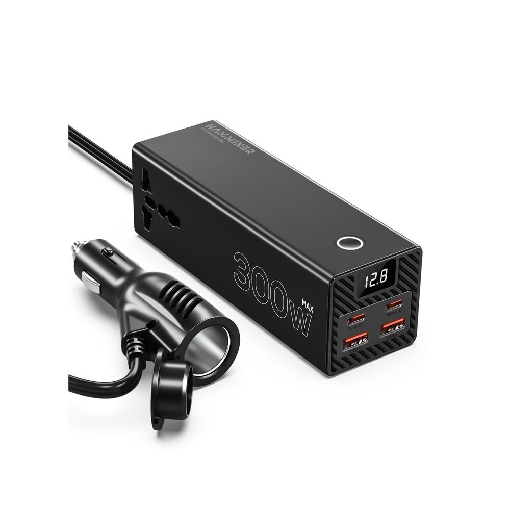 

300W Car Power Inverter Care Charger Power Inverter 2 USB (24W Max) 2 C Type (36W Max) & 2 AC Universal Socket (300W Max) DC 12V/24V To 220V AC Car C