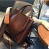 Genuine Leather Women's Bag Wax Leather Large Capacity Bucket Bag New Solid Color Fashionable Shoulder Bag Commuter Crossbody