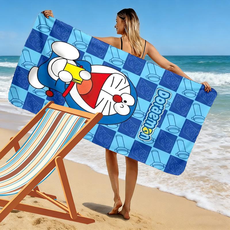 Blue Cat Anime Print Beach Towel, Large Soft Quick Dry Towel for Beach Camping Swimming