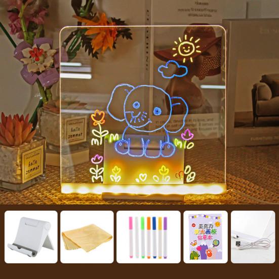 Kids LED Drawing Board with Book Markers Wipe Cloth USB Charging Light-up Dry Erase Board Office School Home Glow Doodle Note Board