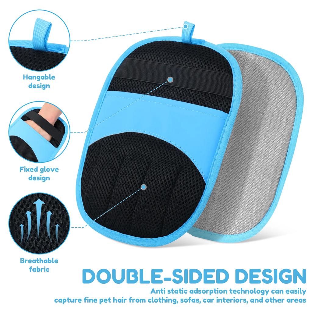 2Pcs Pet Hair Removal Gloves Electrostatic Double Sided Carpet Hair Removal Tool Deshedding Brush Glove Pet Supplies for Dog Cat