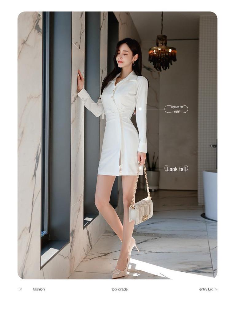2022 Frühling Koreanische Mode Damen Slim-Fit Hemdkleid mit kleinem Revers