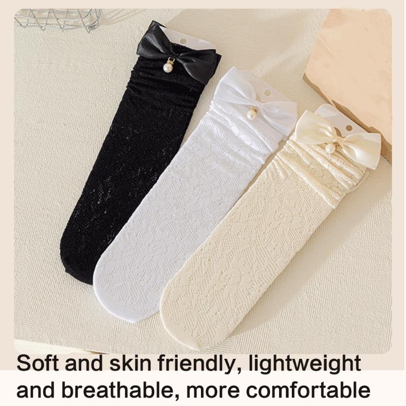 Fashionable Sweet Style Socks Lace Bowknot Decorations for Kids Lightweight Summer Calf Length Socks for Girls