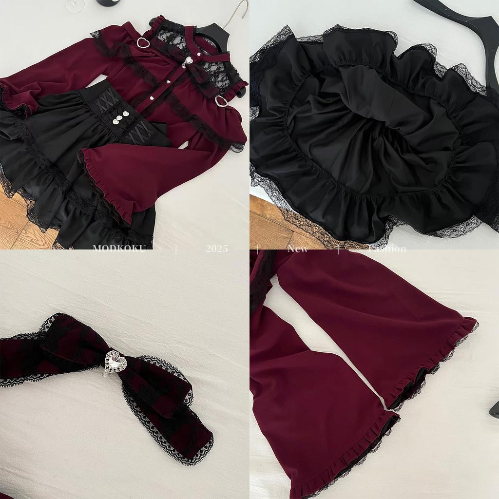 Lolita Kleid mit Prinzessin Gothic Lolita Stilvoll Große Größe L [MODKOKU] Damen Off-Shoulder Ärmel, Massenware Spitze, Stil, Rüschen, Schnürung