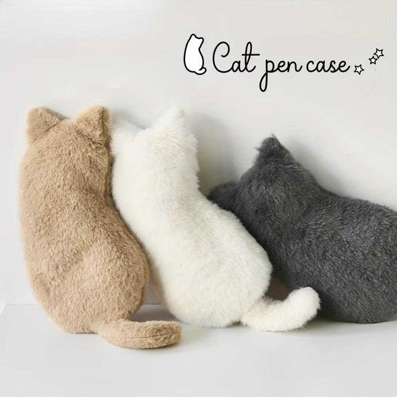 Cute Plush Cat Pencil Case with Fluffy Ears & Big Eyes - Large Capacity Supply for & s, Durable Kitten-Themed Pencil Holder