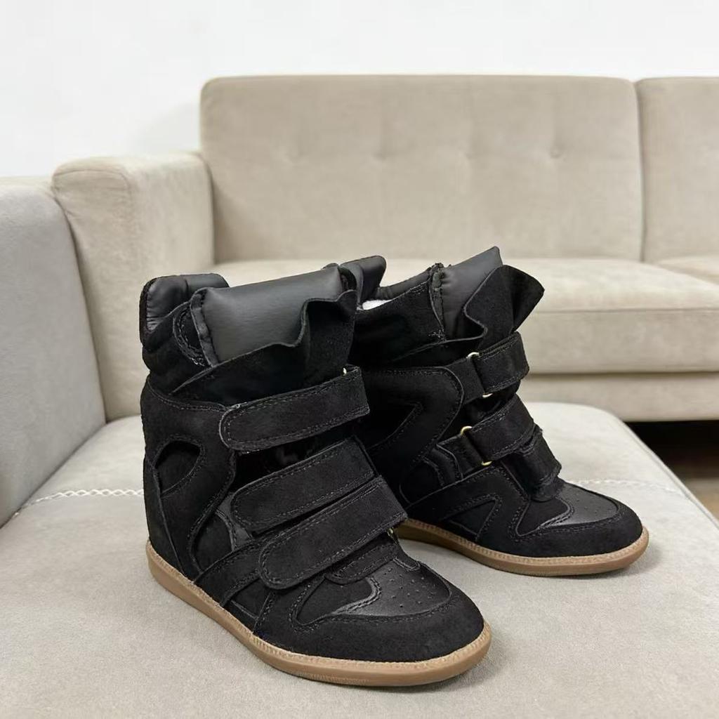 Scarpe da Donna con Velcro Nascosto per Aumentare l'Altezza, Zeppa, Abbinamento Colori, Scarpe Sportive Casual, Scarpe Alte in Vera Pelle