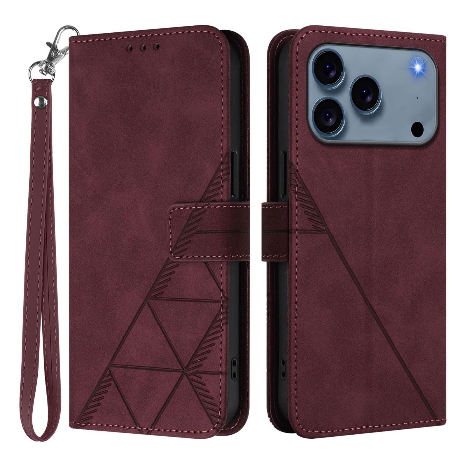 

For iPhone 17 Pro Leather Case with Hand Strap Wallet Stand Phone Cover Wine Red