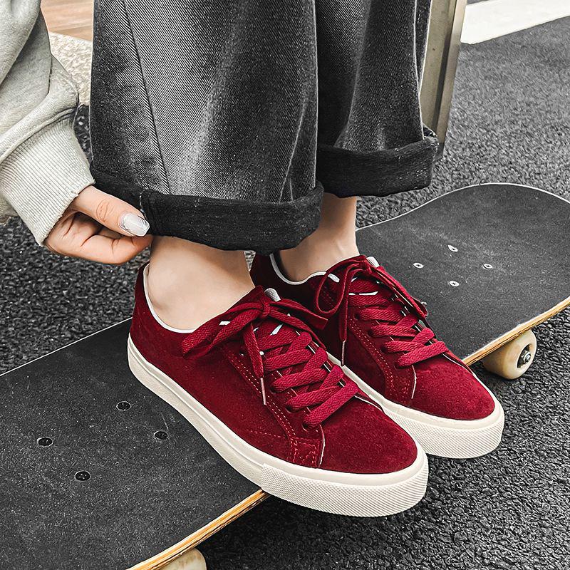 Burgundy Retro Suede Canvas Skate Shoes - Trendy & Versatile for Women & Men