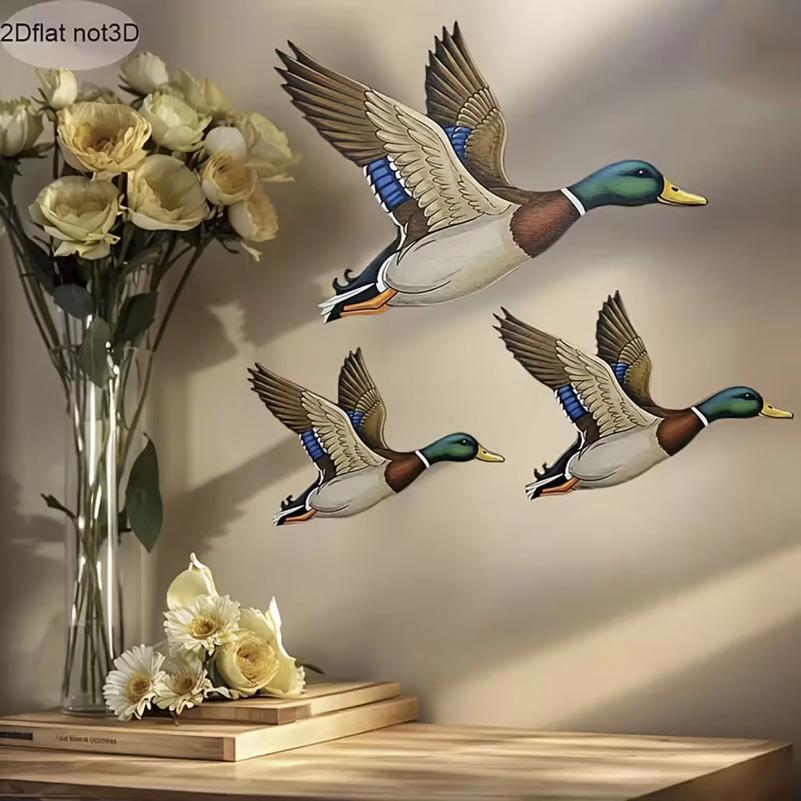 3Pcs Mallard Duck Wooden Wall Decor, Flying Duck Wall Art for Rustic Home Decoration