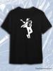 TeeSensation Black Crew Neck Short Sleeve T-Shirt with White Michael Jackson Dancing Fedora Silhouette