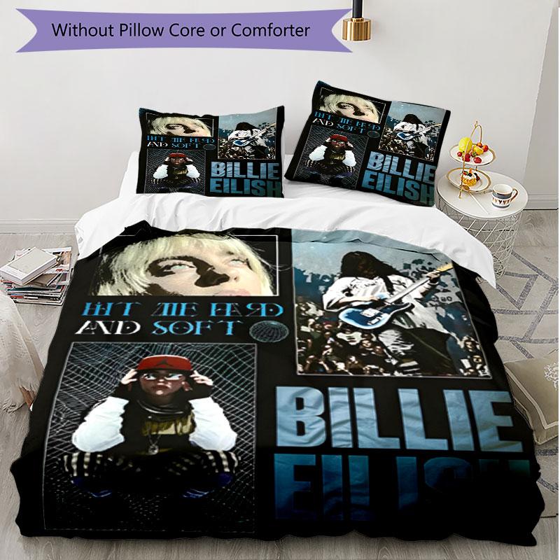 3-teiliges Bettbezug-Set (1 * Bettbezug + 2 * Kissenbezug, ohne Kern), Billie Eilish Druck Weiches Ganzjahres-Bettwäscheset, Dekoration für Schlafzimmer zu Hause Geschenk