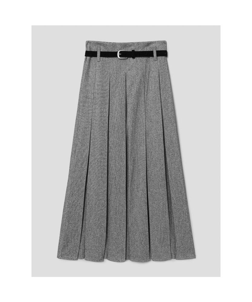 8SECONDS Belted Herringbone Skirt Gray