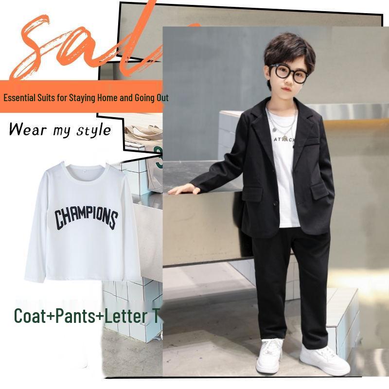 High Street Handsome Three-Piece Boy's Suit: White Long-Sleeve Shirt & Street Style Casual Set for Kids