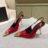 Fashion Star style Gemstone Metal Toe Patent Leather Women Pumps Fashion Stiletto High heels Spring Autumn Slingbacks Party Dress Shoes