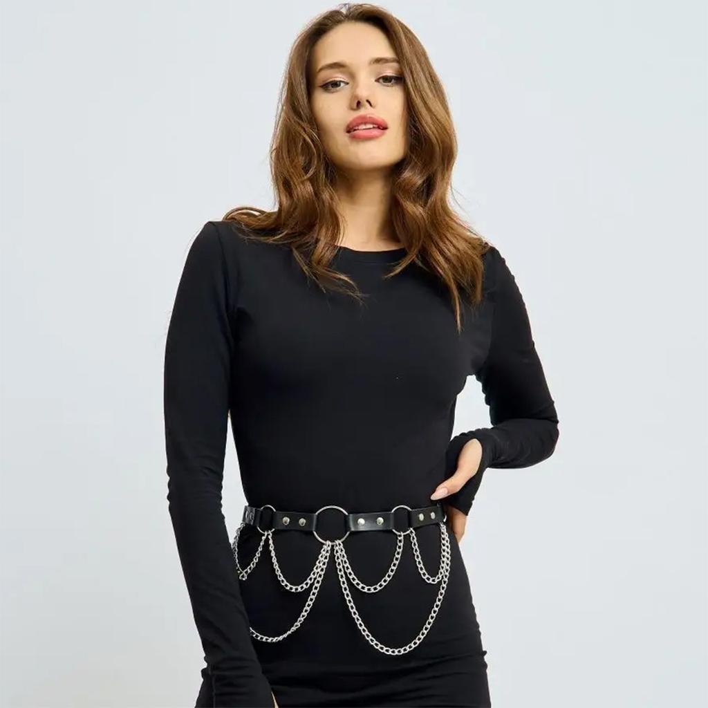 Women Fashion Leather Waist Belt Harajuku Harness Belt Decorative Belly Chain BeltWaistband Gothic Clothing Accessorie