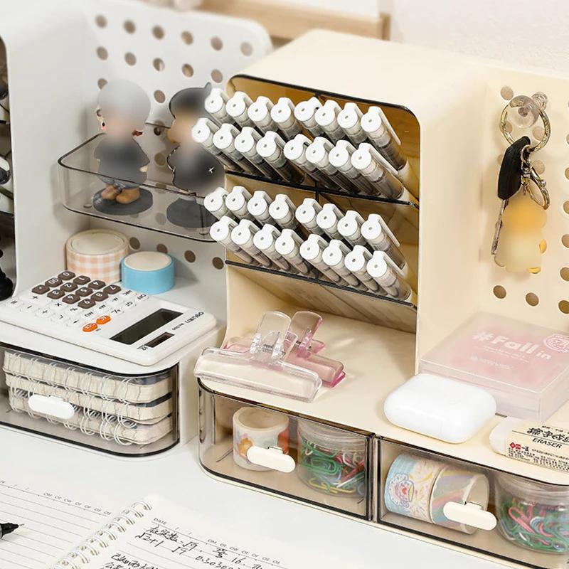 1 Pc Desktop Perforated Board Storage Box Stationery Sorting Rack Desk Office Cosmetics Storage Rack Pen Holder Storage Rack