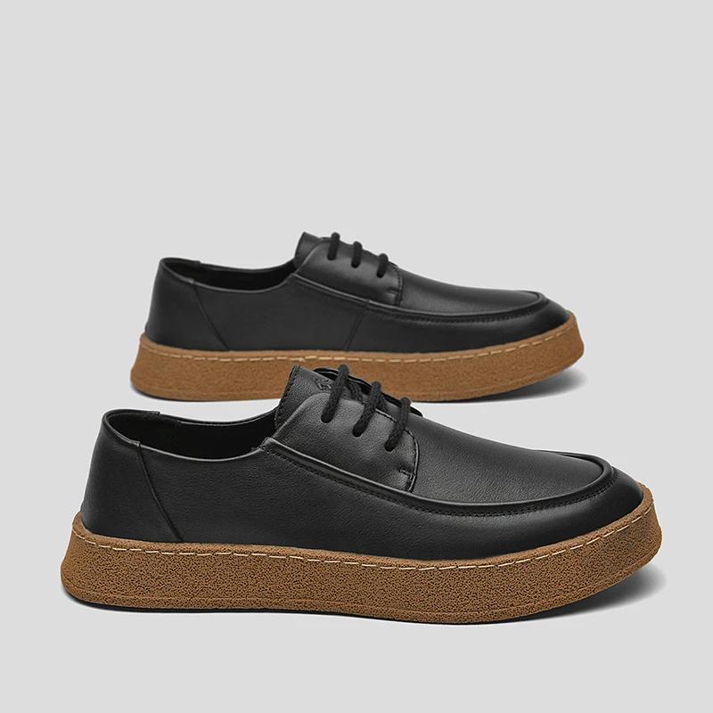 FashionBritish Style Men Dress Shoes Genuine Leather Formal Shoes Fashion Man Casual Flats Lace Up Male Vulcanize Footwear Leisure Walk