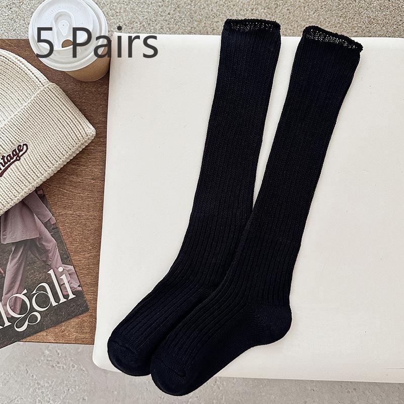 5 Pairs Socks Women's Spring and Autumn Cotton Thin Long Socks College Style Jk Stacked Socks Personality Trend White Boneless Calf Socks