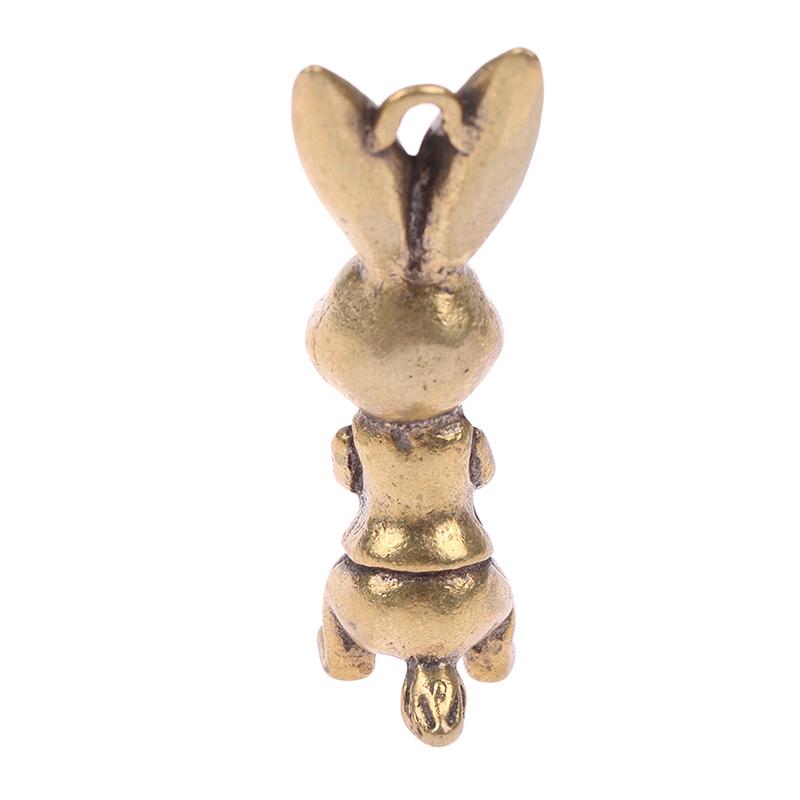 Vintage Brass Cute Rabbits Keychains Pendants Zodiac Animal Key Chains Hangings