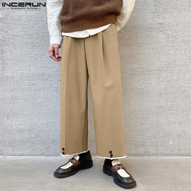 

INCERUN Весенние мужские прямые свободные широкие брюки с высокой талией и длинными штанинами