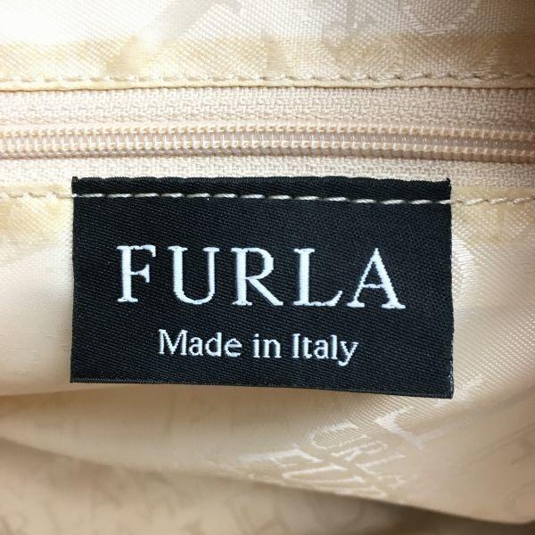 2way! FURLA Leather Shoulder Bag Handbag Beige Plain Italy Made(USED)