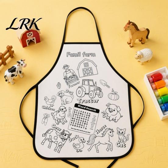 Childrens Drawing Apron Kids DIY Coloring Apron, Washable Food Animal Theme Painting Fabric Color Your Own for Toddlers Boys Girls Children