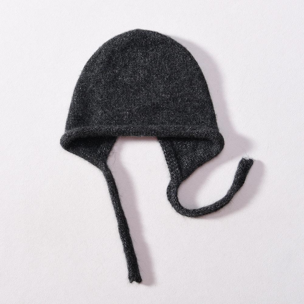 Autumn and winter new wool knitted hat, warm ear protectors, lace-up wool hat