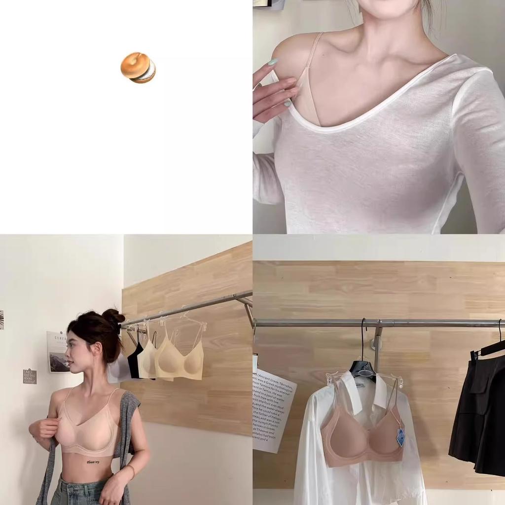 Ice-feeling milk skin fine flash shoulder strap liquid jelly beautiful back seamless summer thin suspender integrated vest bra