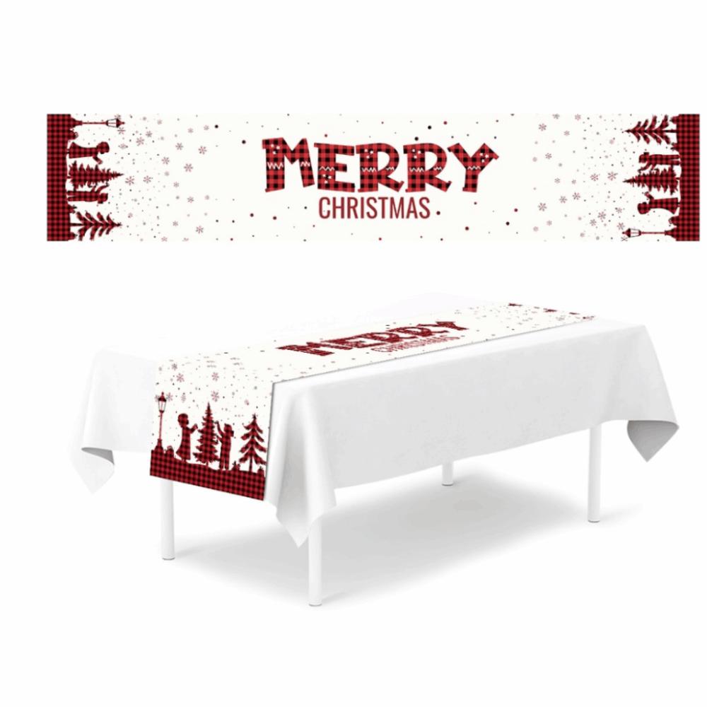 33*183cm Size Christmas Table Runner Polka Dot Cartoon Reindeer Xmas Decorations Reusable Red Linen Dining Table Decoration