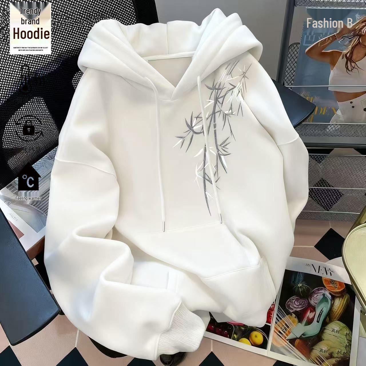 Мужская осенне-зимняя толстовка в китайском стиле с принтом - Велюровая, Утепленная, Свободная, Тяжелая куртка Large