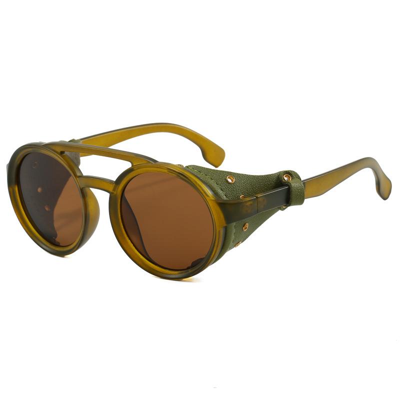 Retro Sunglasses Men Women Leather Round Glasses Vintage Goggles Anti Wind Outdoors Sports Sun Glasses Uv400