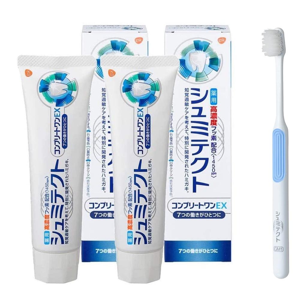 Shumitect Complete One EX [quasi-drug] Toothpaste Clean Mint Sensitive Teeth Care High Concentration Fluoride 1450ppm 2 bottles + toothbrush included
