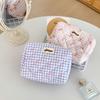 Korean-Style Plaid Bow Makeup and Skincare Bag: Large Capacity, Portable, Simple Design for Women